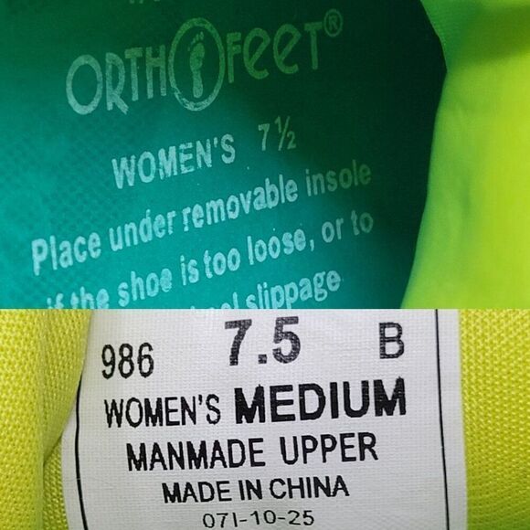 Orthofeet Athletic Shoes Sneakers 7.5 Manmade Upper Turquoise Lime Green Lace-Up - Picture 3 of 11